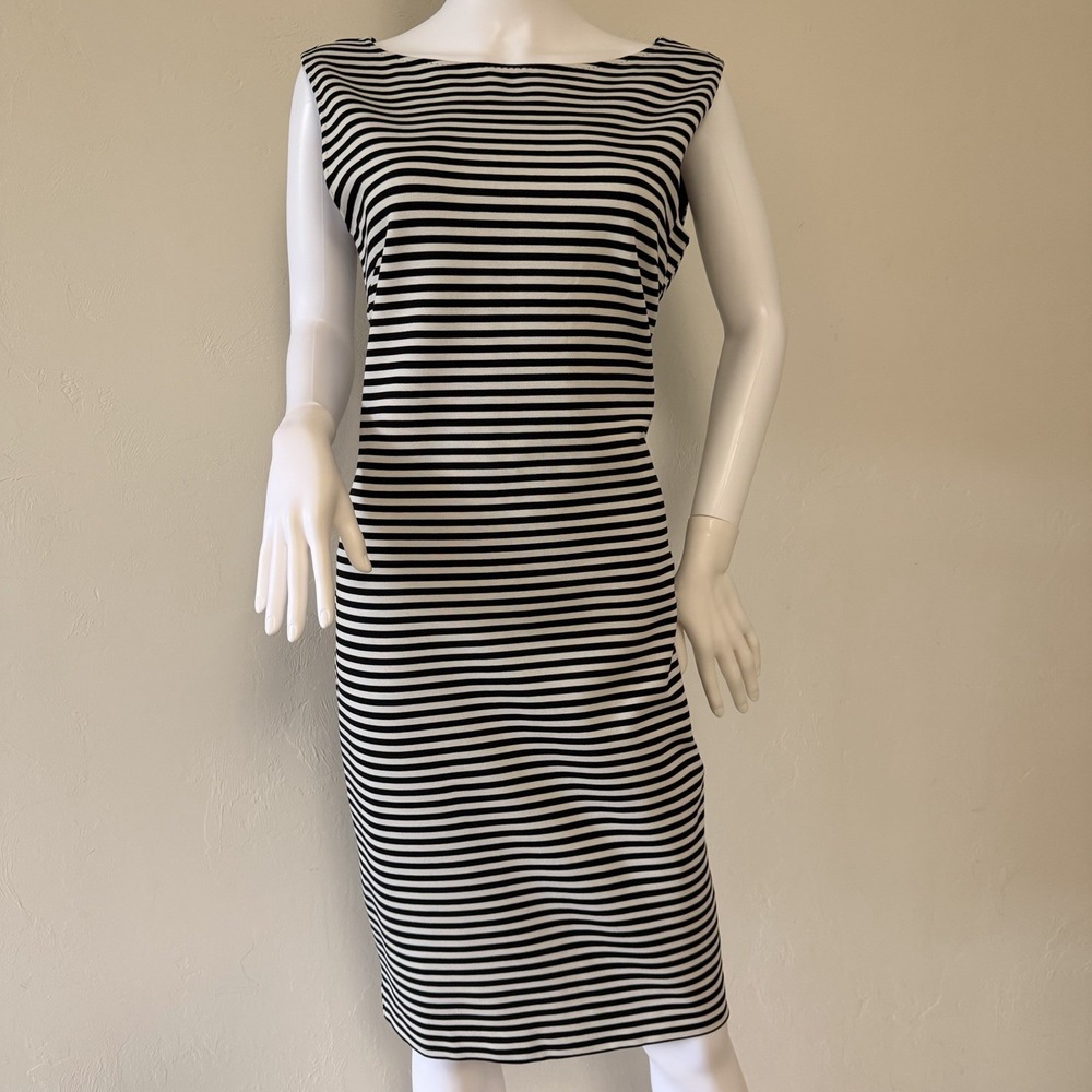 Max Mara Striped Jersey Sheath Dress Sleeveless Black White classic US 10
